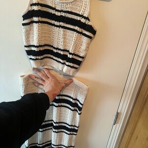 Chic Striped Knit Top and Skirt Set